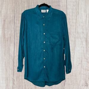 VTG Chico’s Design Dark Green Suede-Like Button Up Shirt Women’s Size 2